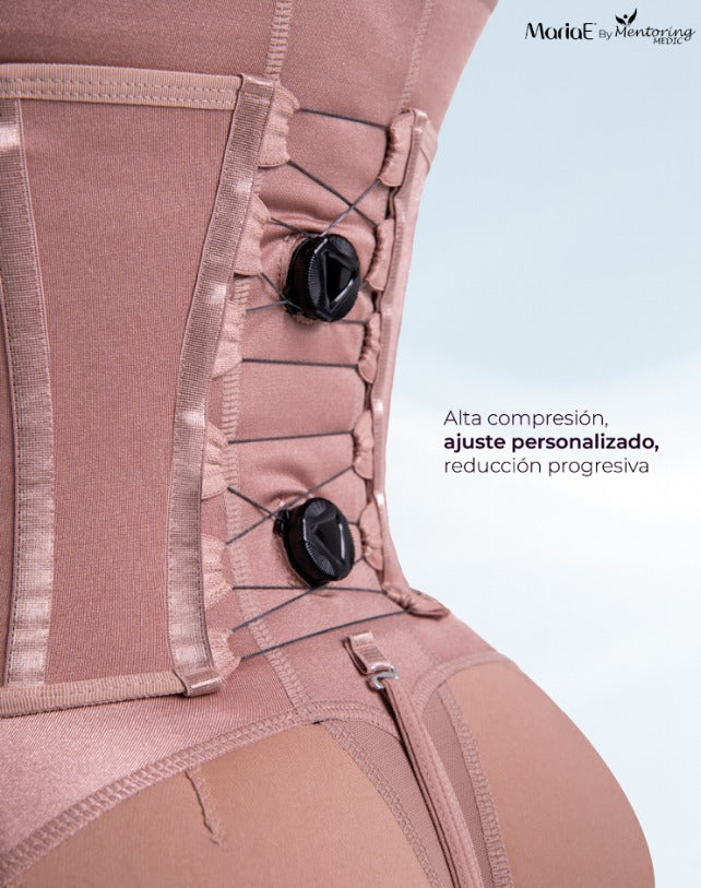 Close-up of a pink waist trainer with adjustable straps on a light blue background.
MENTORINGMEDIC, POSBION, NER+, FITLUXE FAJAS MARIA E