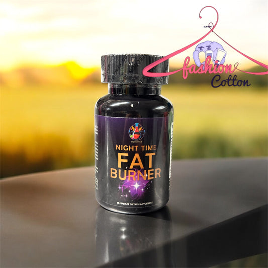 Fat burner supplement bottle on a reflective surface with a blurred outdoor background