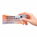 Hand holding a Guleben Prodermis dietary supplement packet on a white background