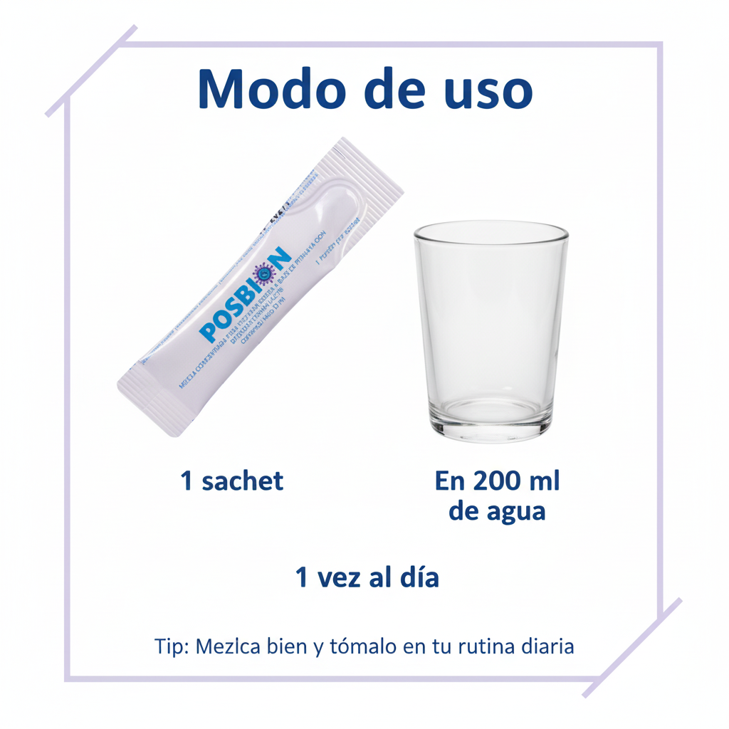 POSIBION Bpl1 package with a glass and usage instructions on a white background
