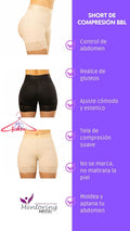 Compression shorts with a purple sidebar listing features and brand name 'Mentoring Medic'.