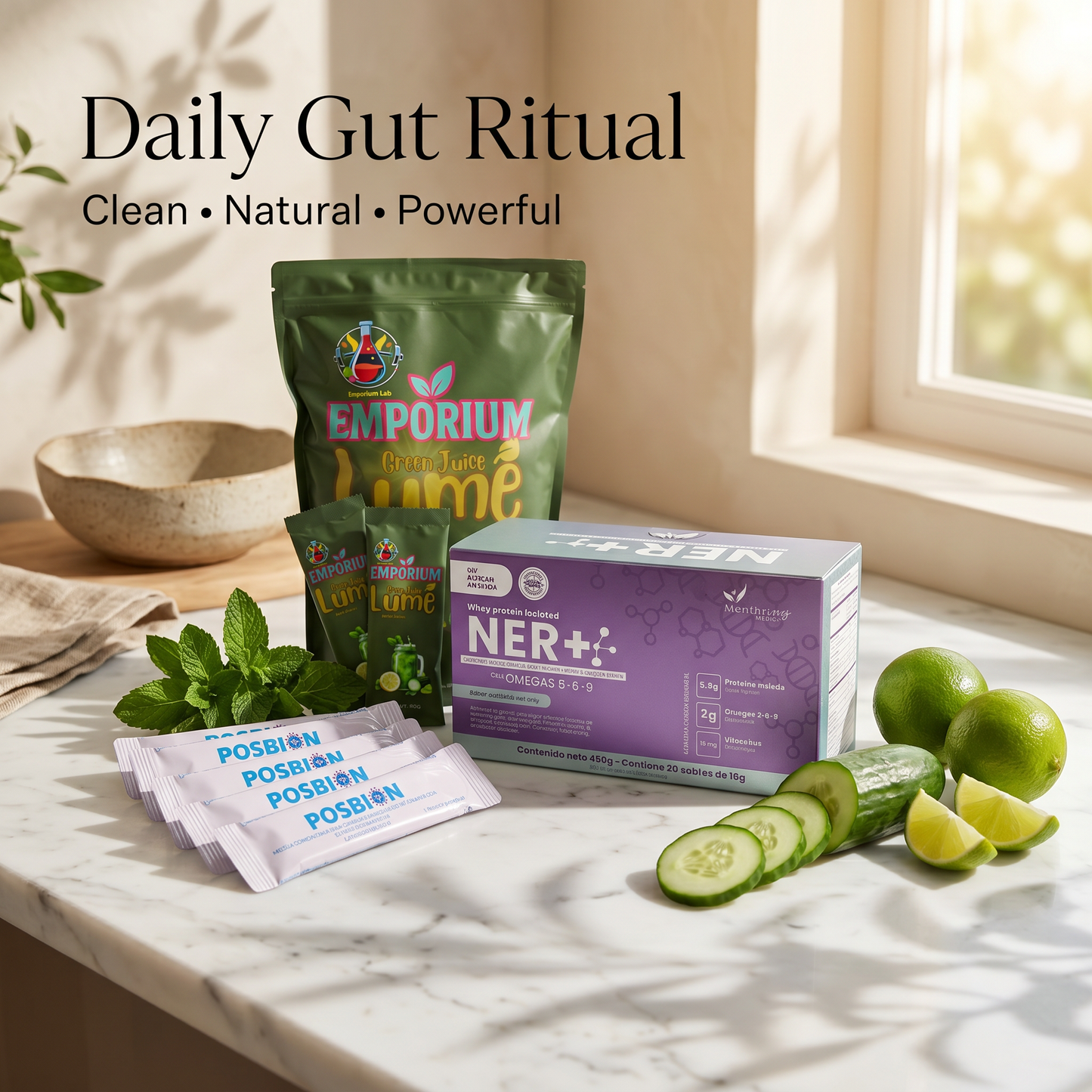 Kit POSBION BPL1® HT + Ner+ Proteína + Green Juice | Bienestar Diario